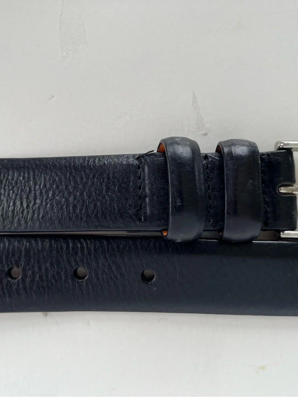Lands End Classic Black Leather Belt with Soild Brass Buckle- Size 42